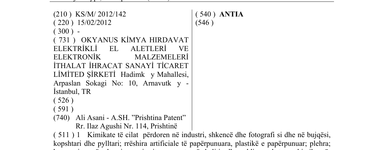 Zëri i markës ANTIA në buletin