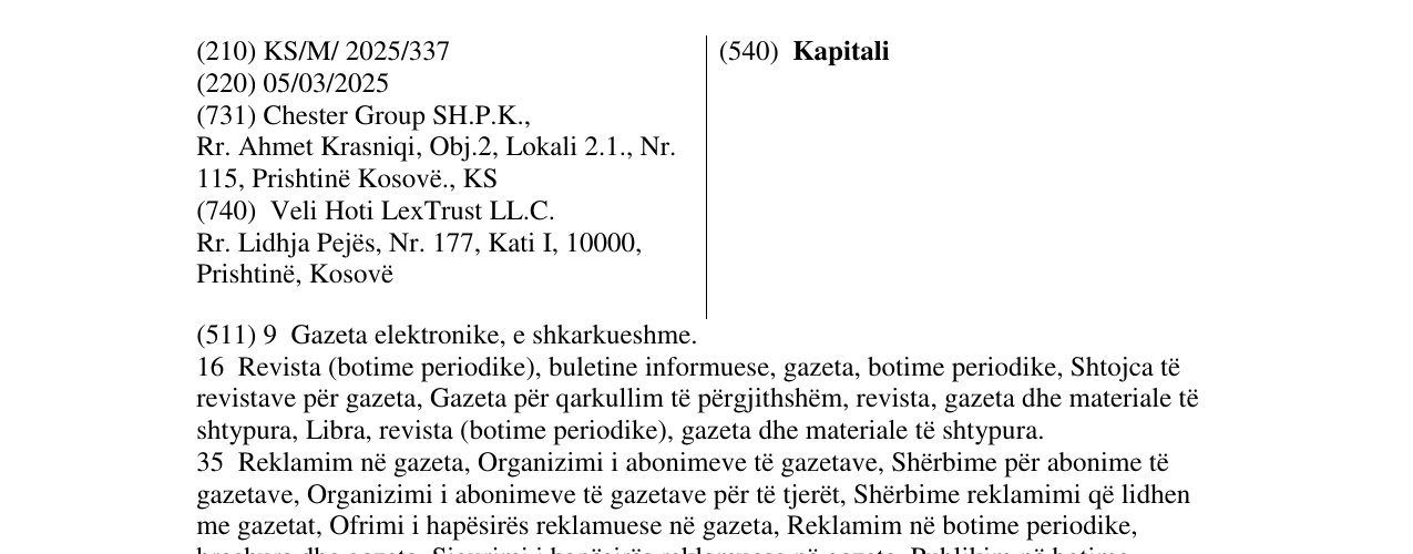 Zëri i markës Kapitali në buletin