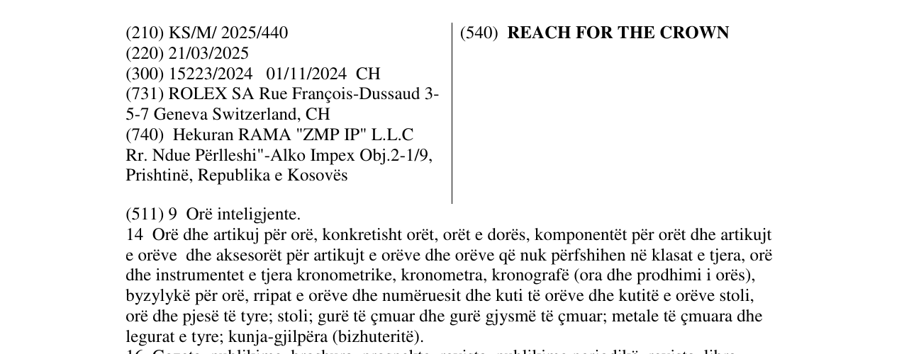 Zëri i markës REACH FOR THE CROWN në buletin