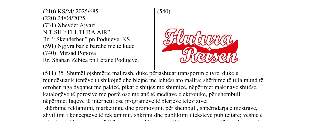 Zëri i markës Flutura Reisen në buletin