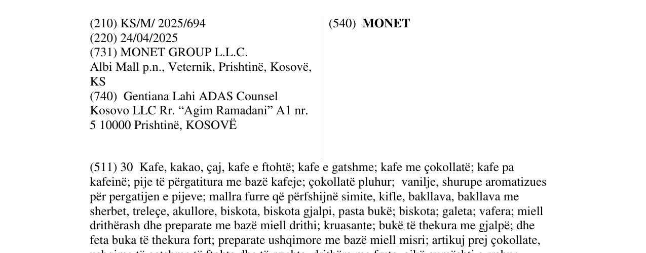 Zëri i markës MONET në buletin