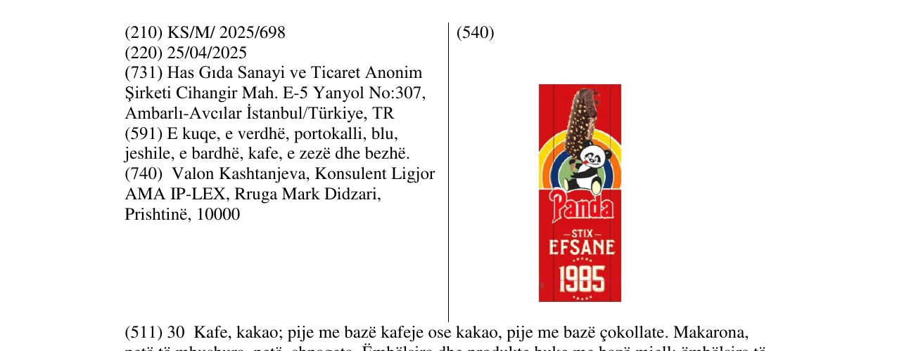 Zëri i markës Panda stix EFSANE 1985 në buletin
