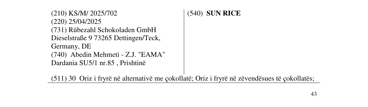 Zëri i markës SUN RICE në buletin