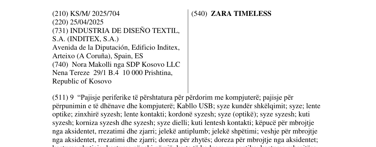 Zëri i markës ZARA TIMELESS në buletin