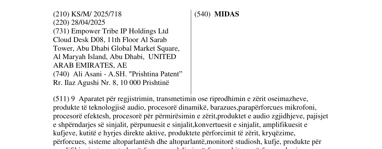 Zëri i markës MIDAS në buletin
