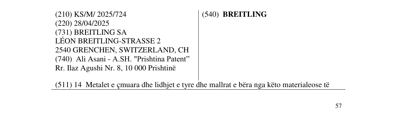 Zëri i markës BREITLING në buletin
