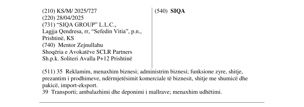 Zëri i markës SIQA në buletin
