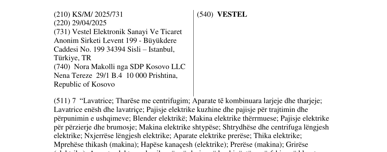 Zëri i markës VESTEL në buletin