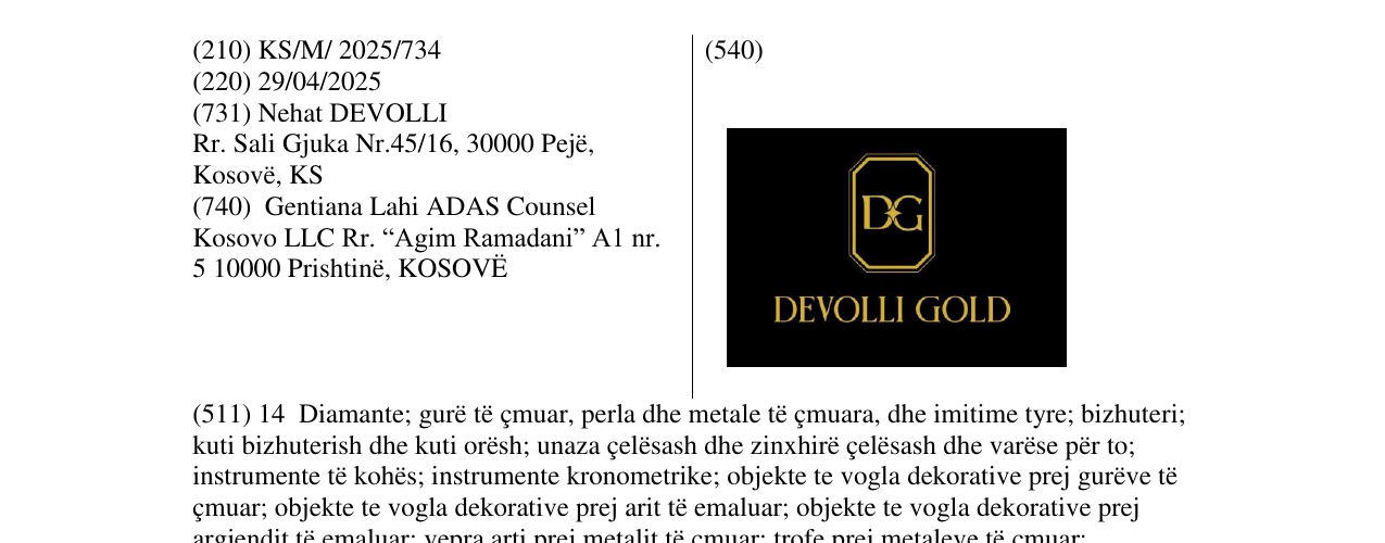 Zëri i markës DG DEVOLLI GOLD në buletin