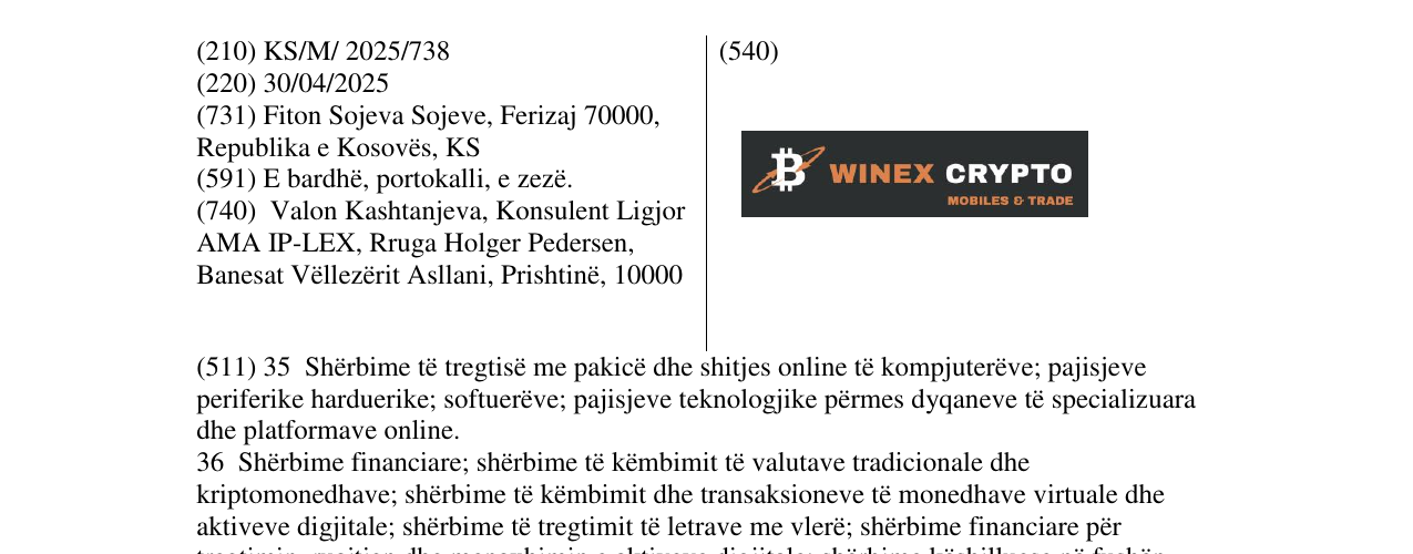 Zëri i markës WINEX CRYPTO në buletin