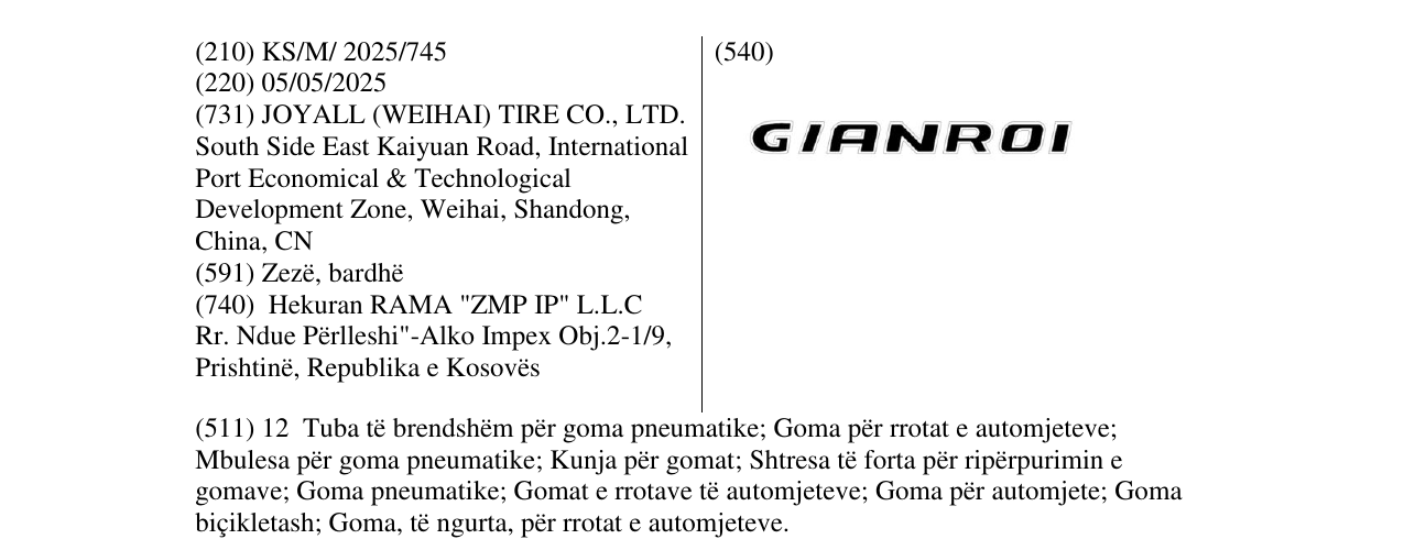 Zëri i markës GIANROI në buletin