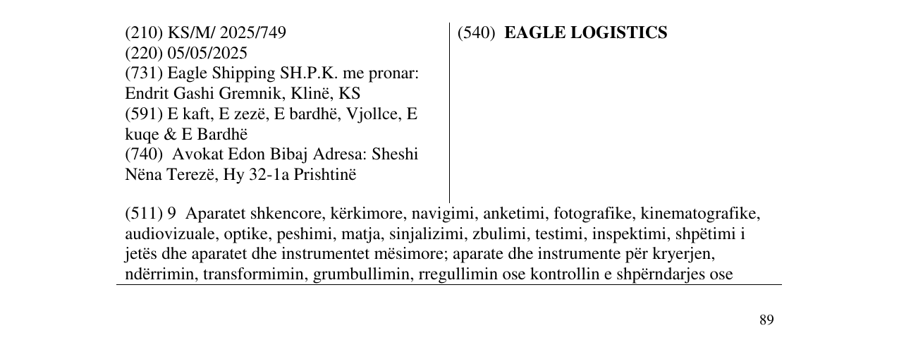 Zëri i markës EAGLE LOGISTICS në buletin
