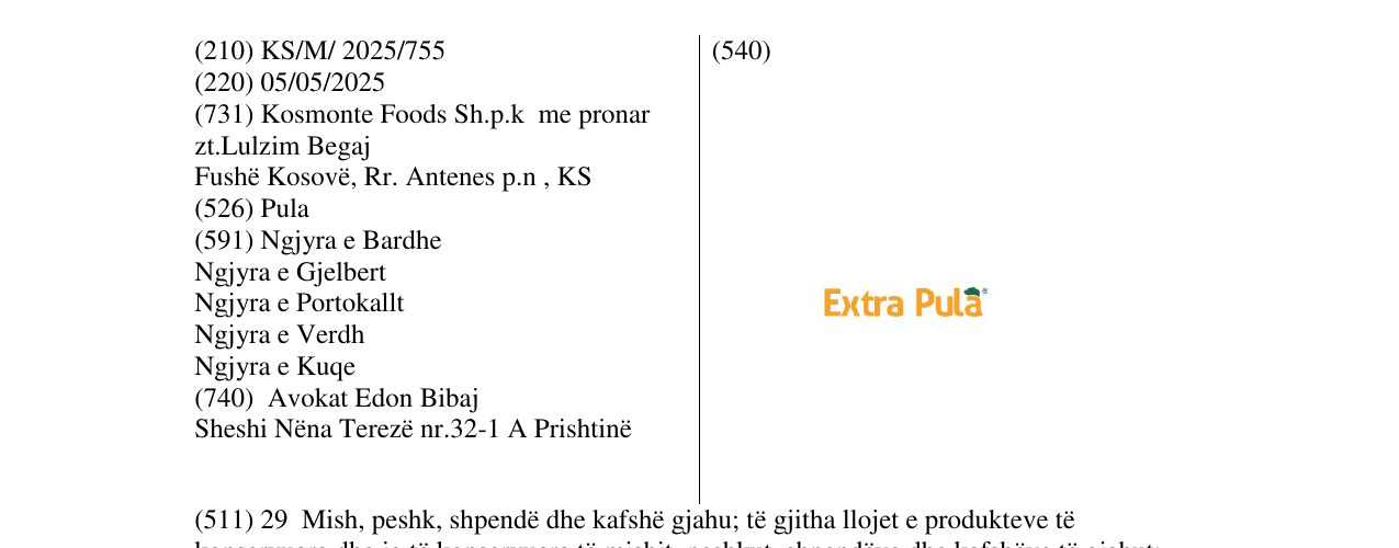 Zëri i markës Extra Pula në buletin