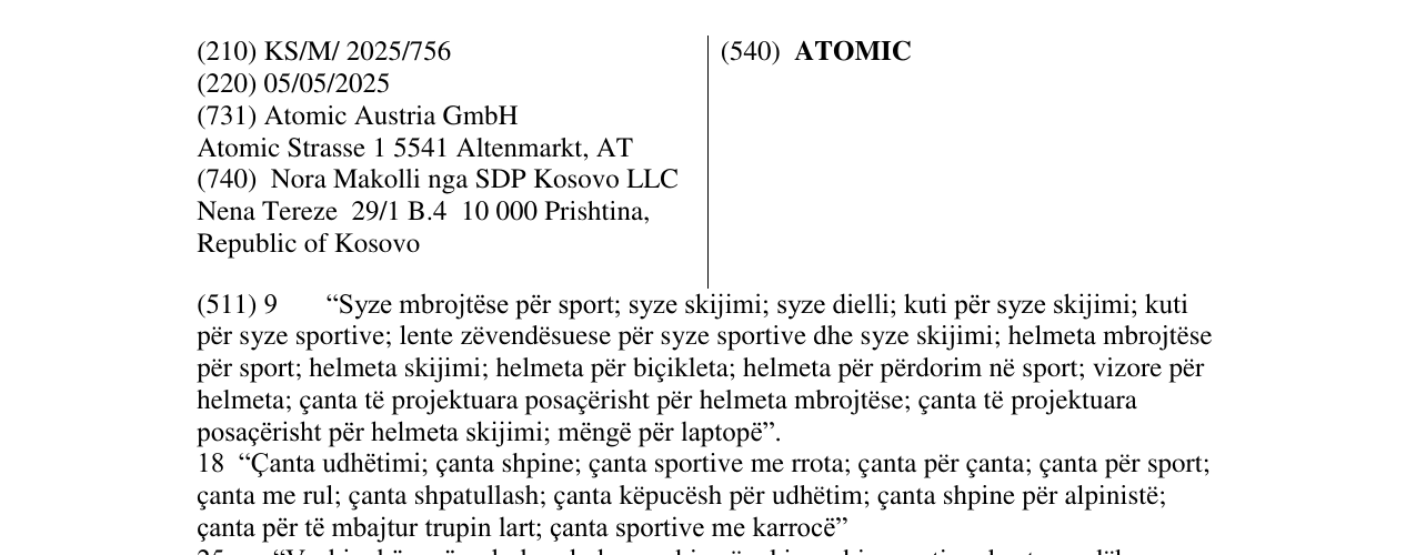 Zëri i markës ATOMIC në buletin