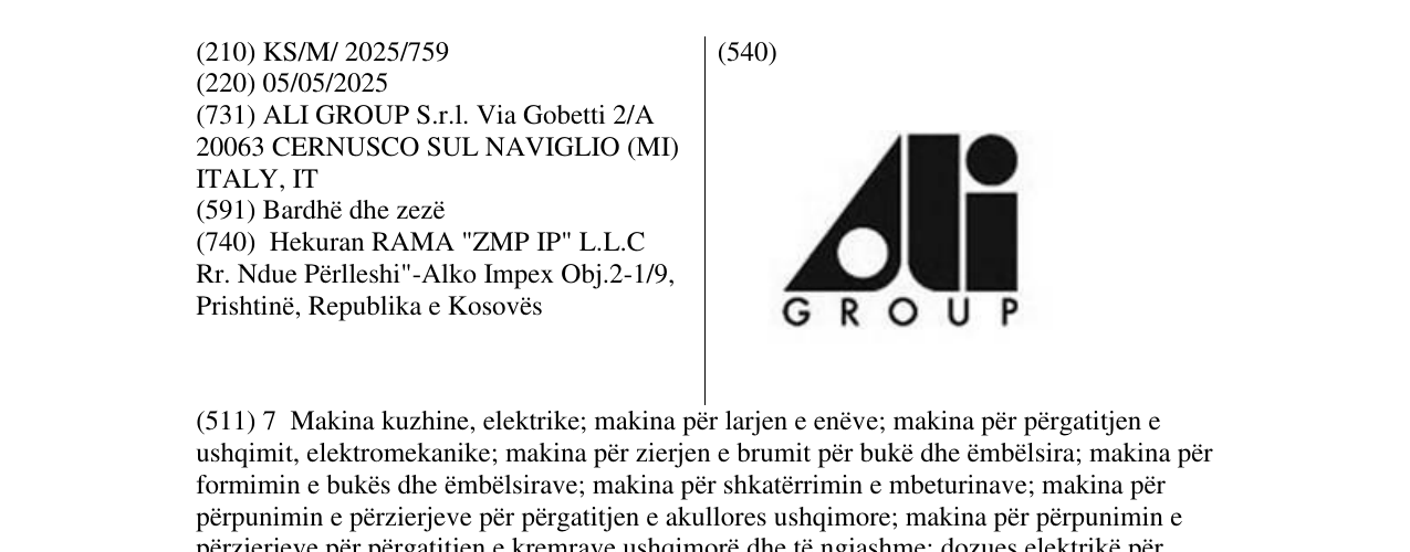 Zëri i markës ALI GROUP në buletin