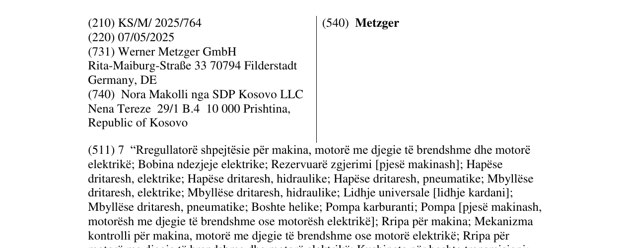 Zëri i markës Metzger në buletin