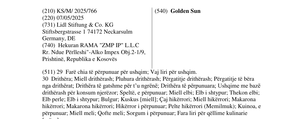 Zëri i markës Golden Sun në buletin