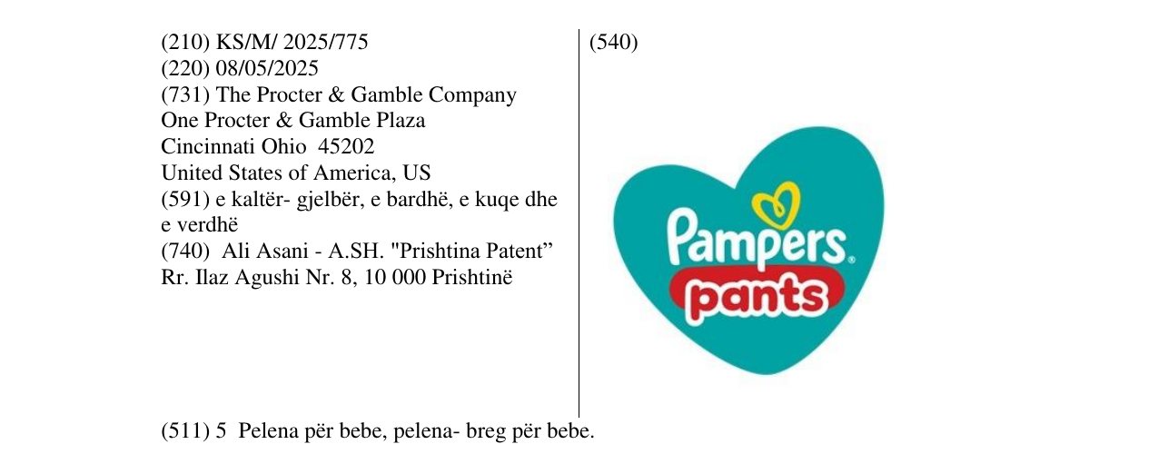 Zëri i markës Pampers pants në buletin