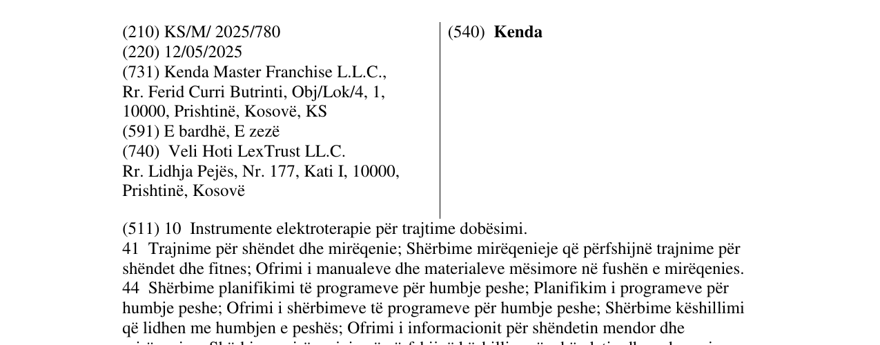 Zëri i markës Kenda në buletin