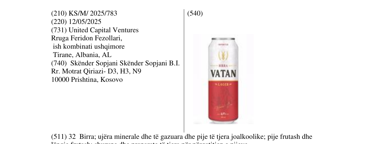 Zëri i markës BIRRA VATAN në buletin