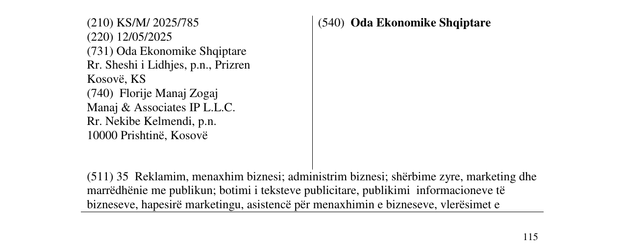Zëri i markës Oda Ekonomike Shqiptare në buletin