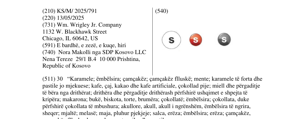 Zëri i markës SSS SKITTLES në buletin