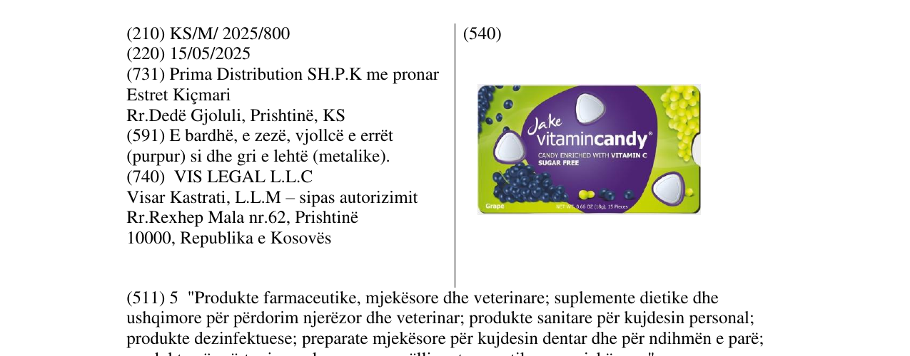 Zëri i markës vitamincandy grape në buletin