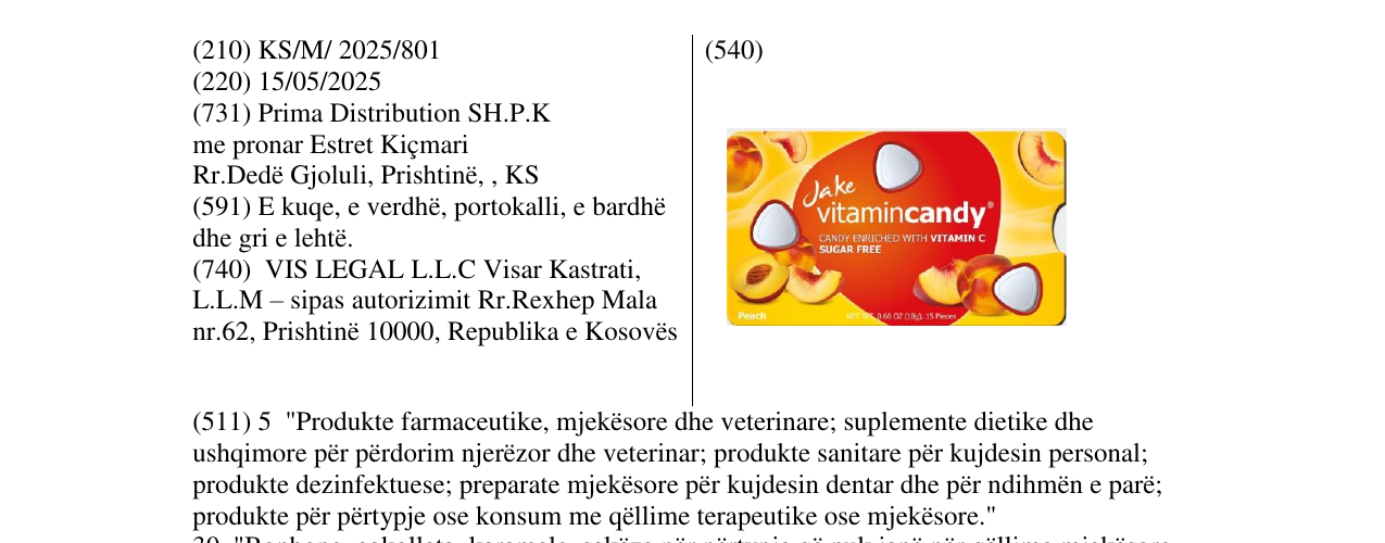 Zëri i markës vitamin candy peach në buletin