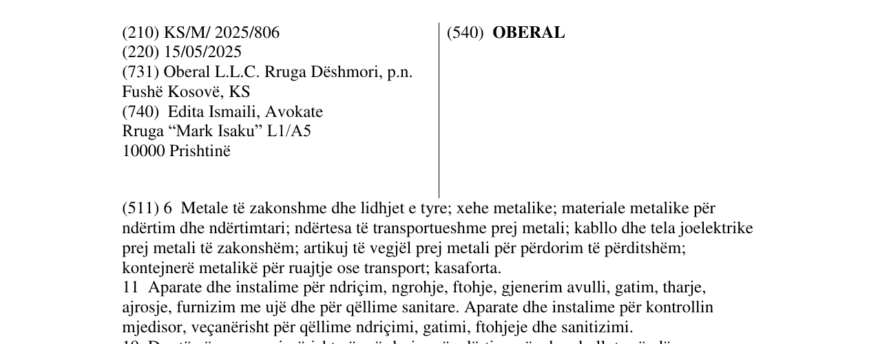 Zëri i markës OBERAL në buletin