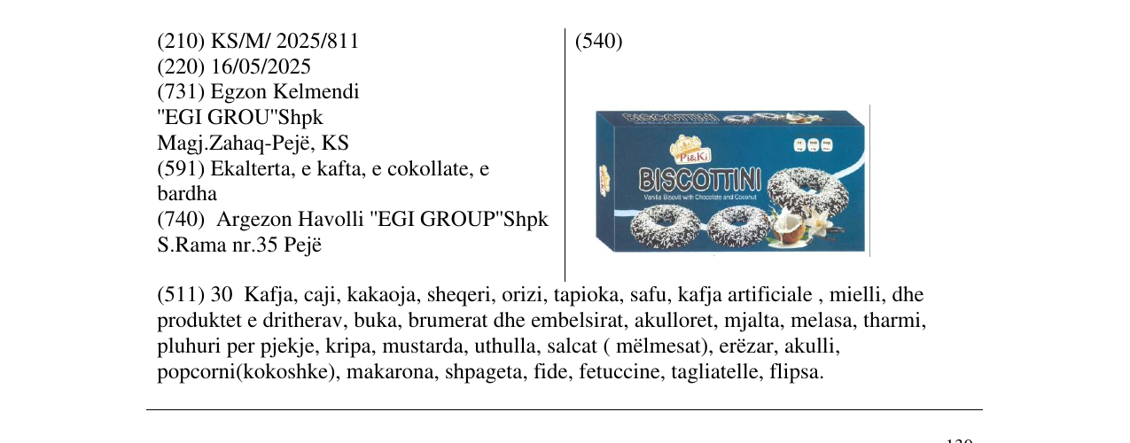 Zëri i markës BISCOTTINI në buletin