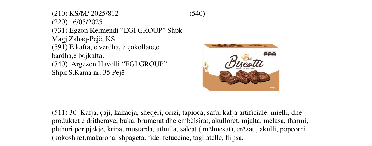Zëri i markës Biscotti në buletin