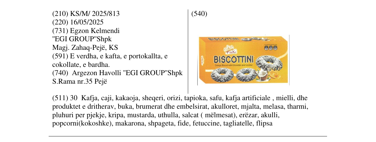 Zëri i markës BISCOTTINI në buletin