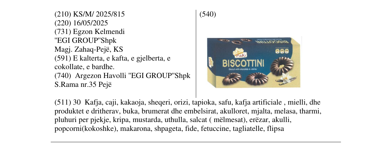 Zëri i markës BISCOTTINI në buletin