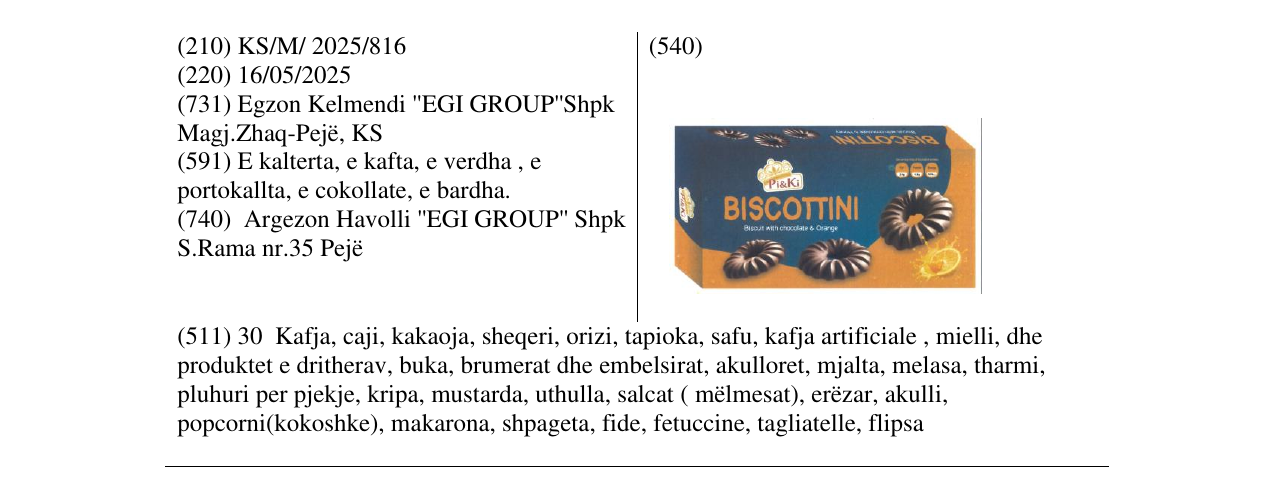 Zëri i markës BISCOTTINI në buletin