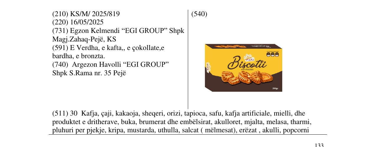 Zëri i markës Biscotii në buletin