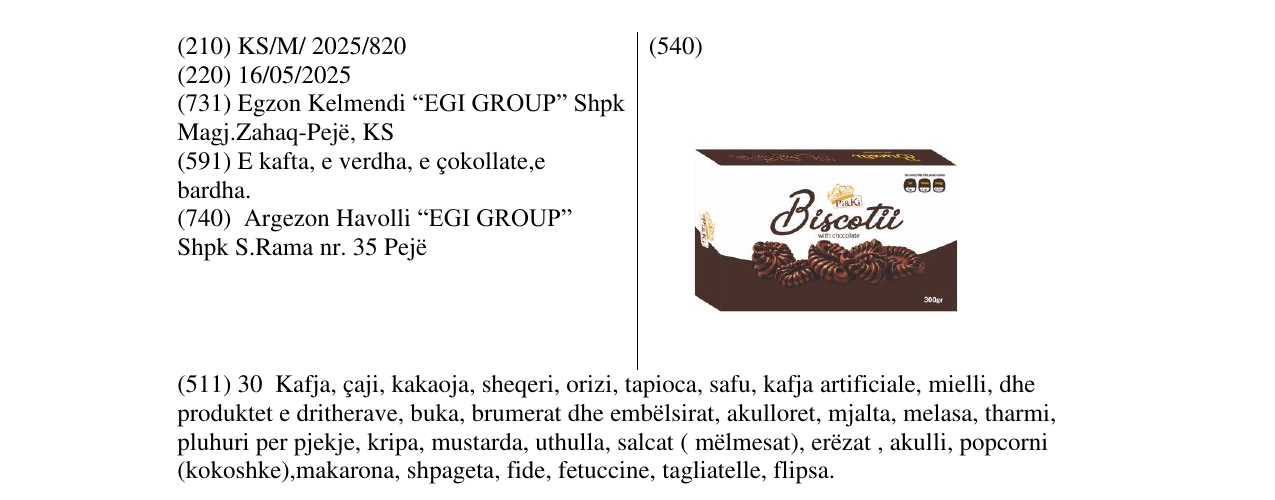 Zëri i markës Biscotii në buletin