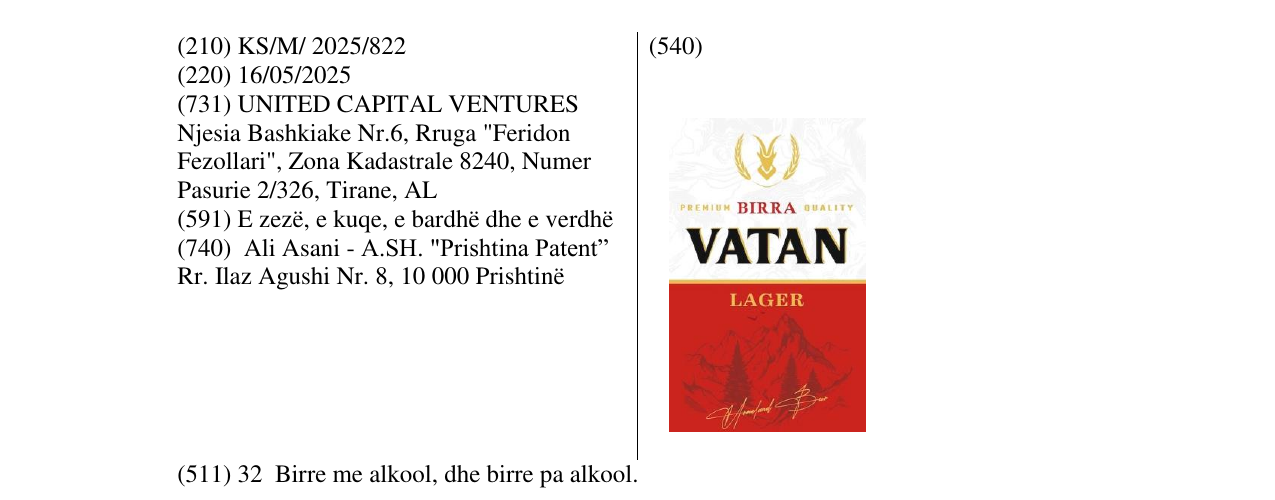 Zëri i markës BIRRA VATAN në buletin