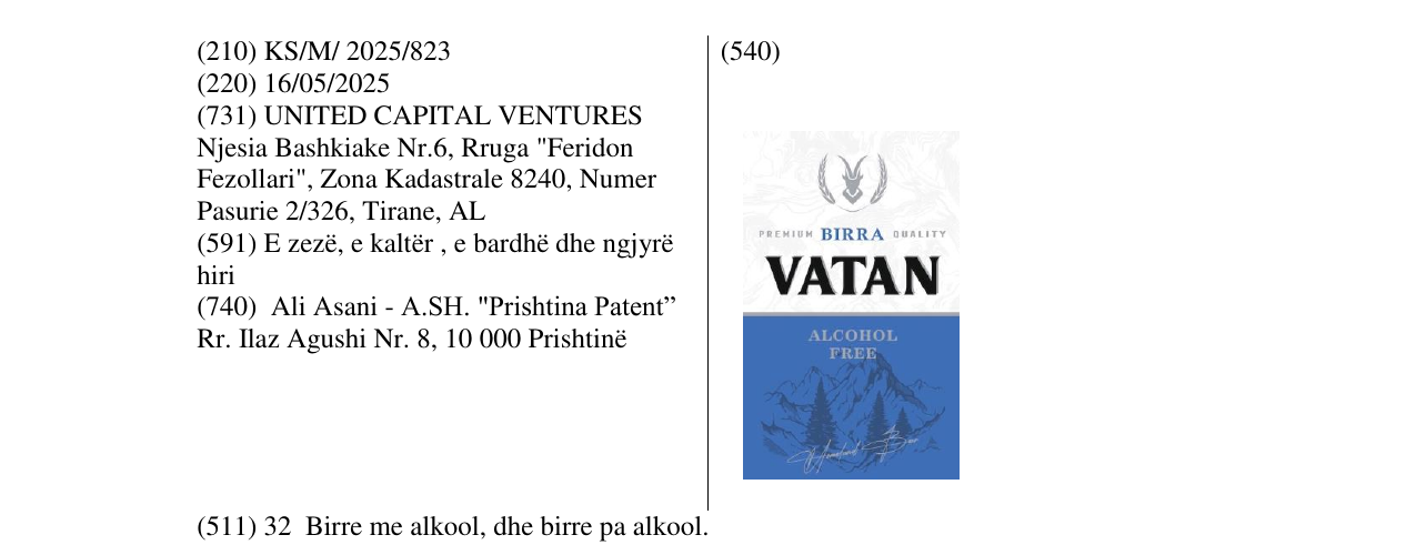 Zëri i markës BIRRA VATAN në buletin
