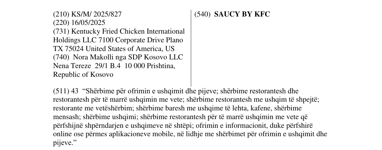 Zëri i markës SAUCY BY KFC në buletin