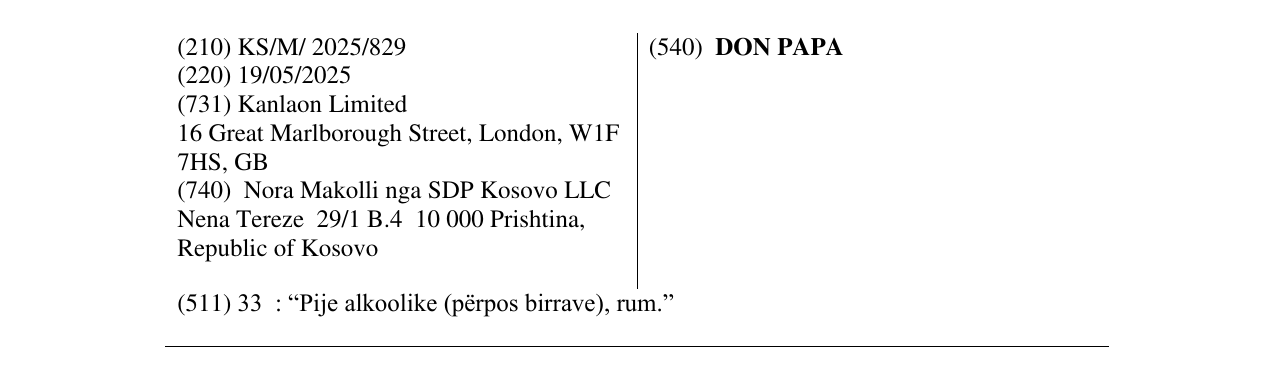 Zëri i markës DON PAPA në buletin
