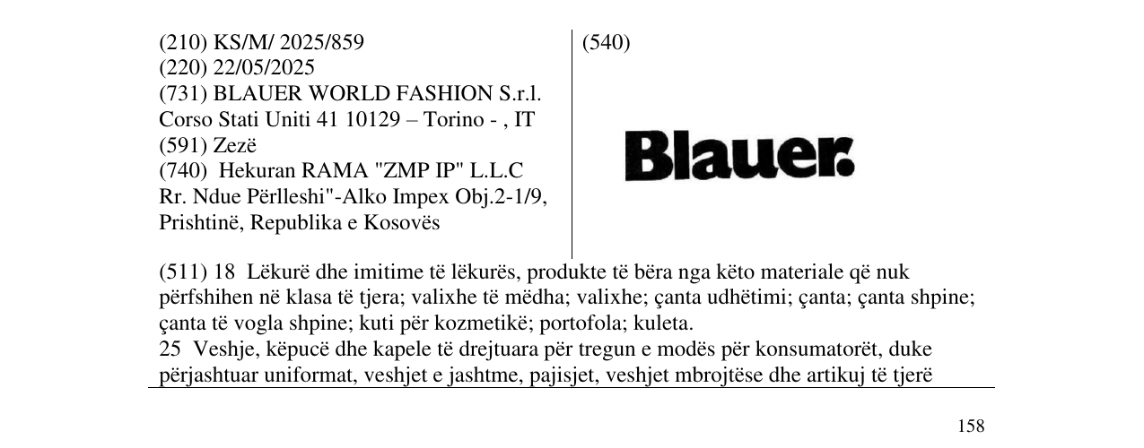 Zëri i markës Blauer. në buletin