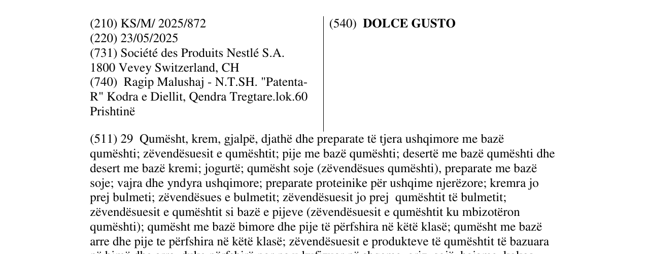 Zëri i markës DOLCE GUSTO në buletin