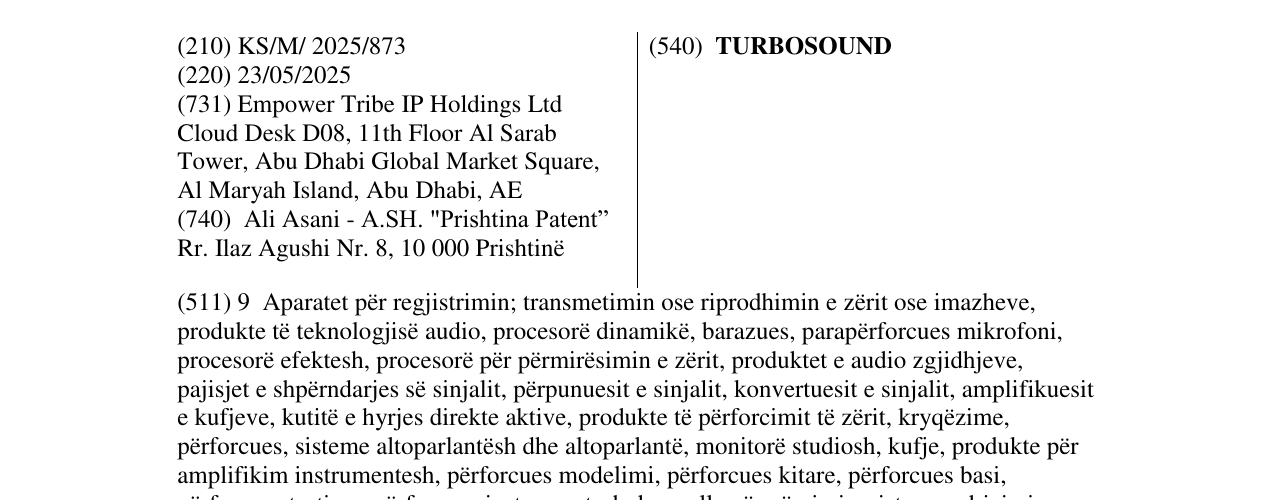 Zëri i markës TURBOSOUND në buletin