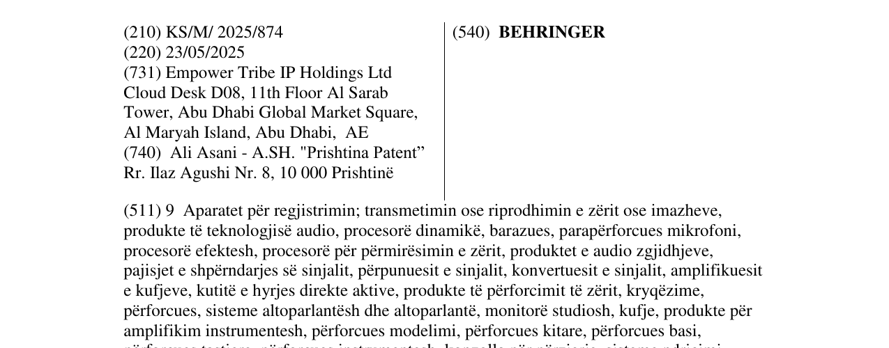 Zëri i markës BEHRINGER në buletin