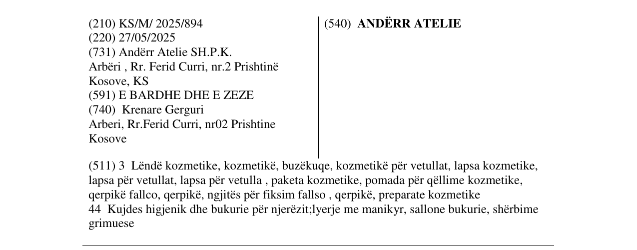 Zëri i markës ANDËRR ATELIE në buletin