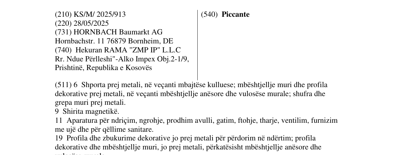 Zëri i markës Piccante në buletin