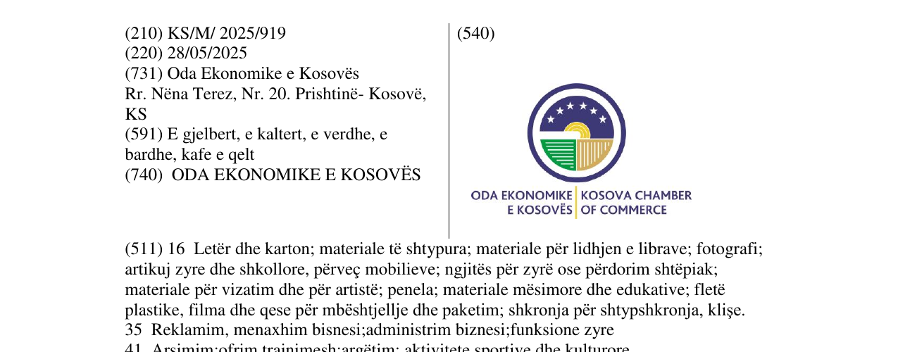 Zëri i markës ODA EKONOMIKE E KOSOVES në buletin
