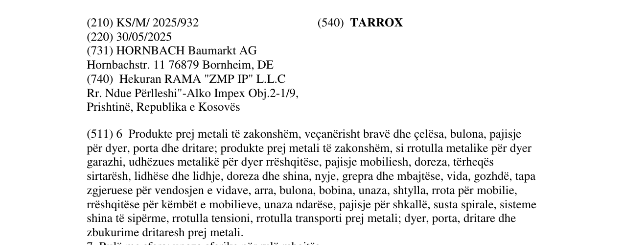 Zëri i markës TARROX në buletin