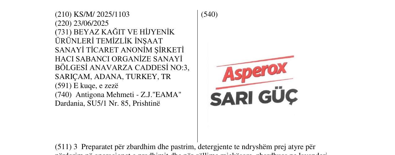 Zëri i markës Asperox SARI GUC në buletin