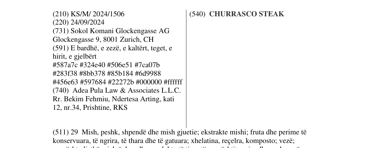 Zëri i markës CHURRASCO STEAK në buletin